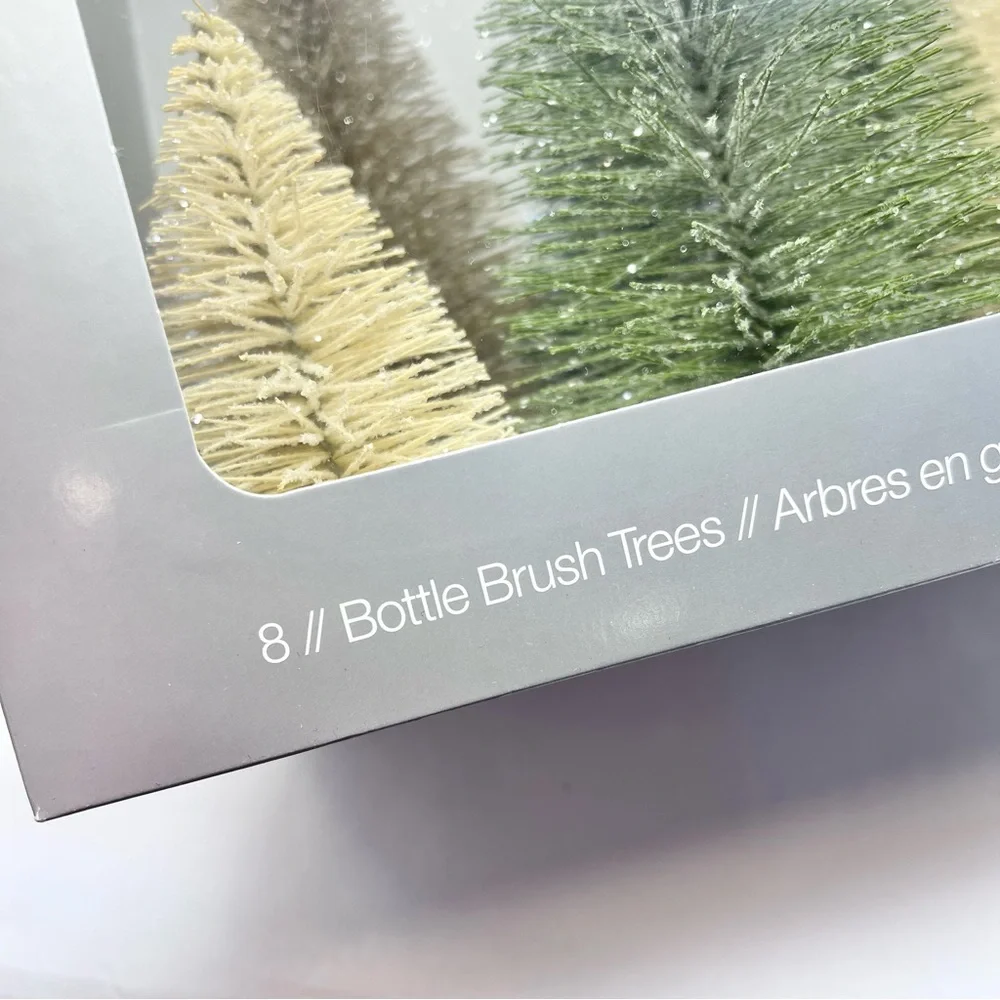 NWT Crate&Barrel Sage and Silver Bottle Brush Trees Set of 8